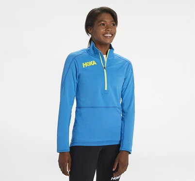 HOKA 1/2 Zip Midlayer Løbejakke Dame Blå | CTWUF-0354