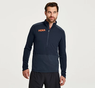 HOKA 1/2 Zip Midlayer Løbejakke Herre Grå / Sort | QTZJF-7819