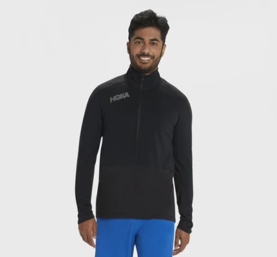 HOKA 1/2 Zip Midlayer Løbejakke Herre Sort | ASJBI-7890