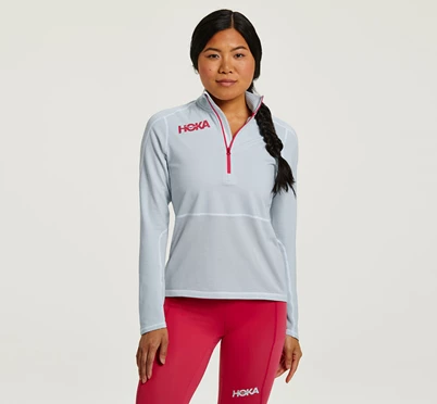 HOKA 1/2 Zip Midlayer Løbetop Dame Grå | WFQTP-6215