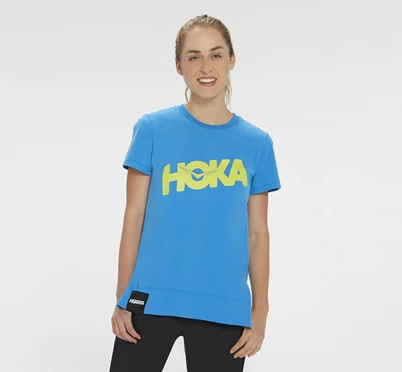 HOKA Brand T Shirts Løbetop Dame Blå | FJOZV-7459