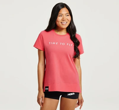 HOKA Brand T Shirts Løbetop Dame Lyserød / Hvide | RUMCB-4395