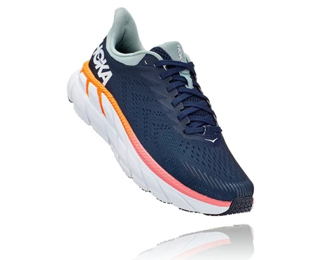 HOKA Clifton 7 Vandresko Dame Sort / Blå | JLZBT-8725