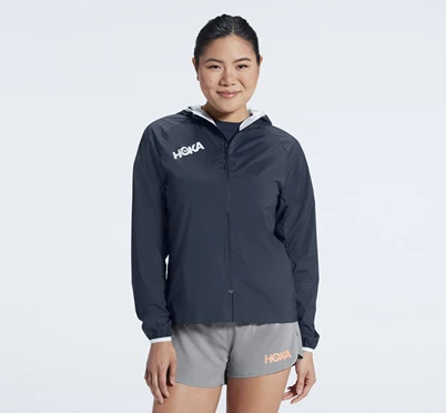 HOKA Full-zip Wind Jacket Løbejakke Dame Grå | ZNQWX-2046