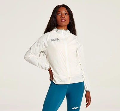 HOKA Full-zip Wind Jacket Løbetop Dame Hvide | SAOPF-6285