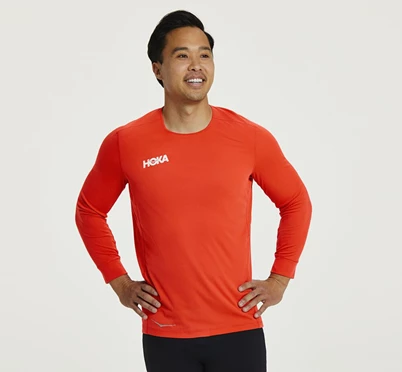 HOKA Performance 3/4 Sleeve Løbetop Herre Rød | NGBXK-1405