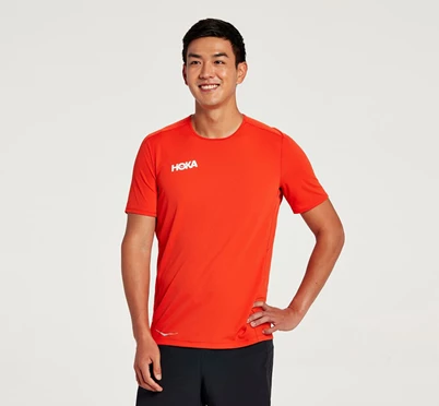 HOKA Performance Kort Sleeve Løbetop Herre Rød / Orange | GBYWN-0987